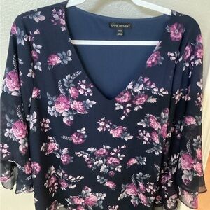 Lane Bryant Blue and Pink Floral Blouse Relaxed Fit